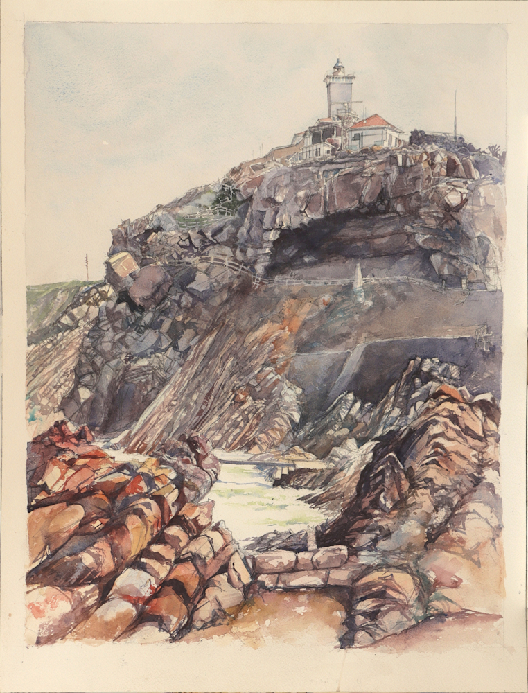Folded quartzite beds looking up to Cape St Blaize Lighthouse